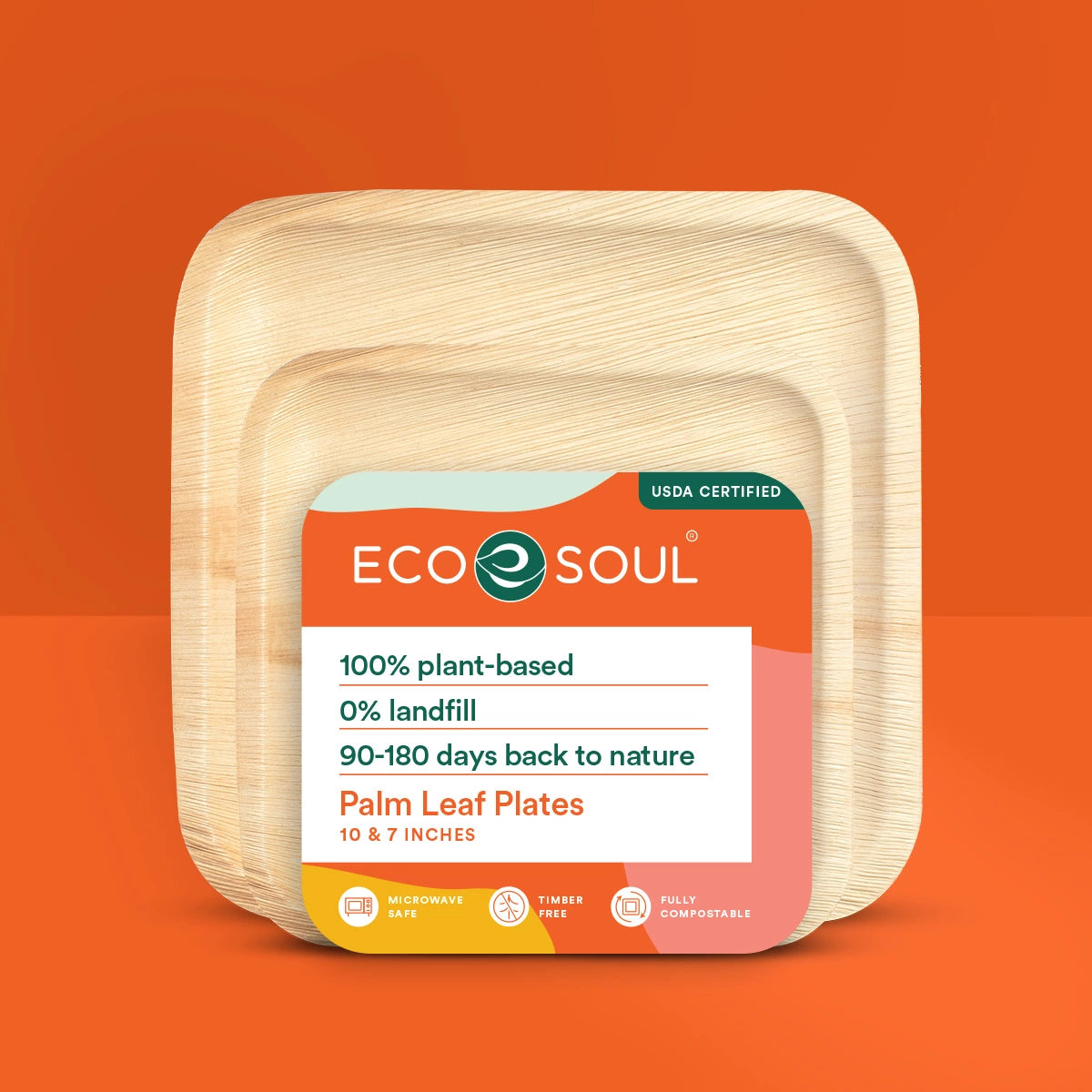 10 Inch & 7 Inch Square Compostable Palm Leaf Plates