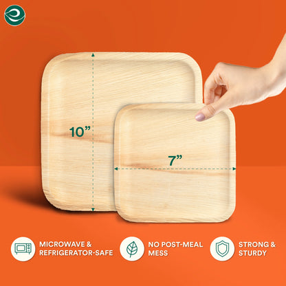 10 Inch & 7 Inch Square Compostable Palm Leaf Plates - Image 2