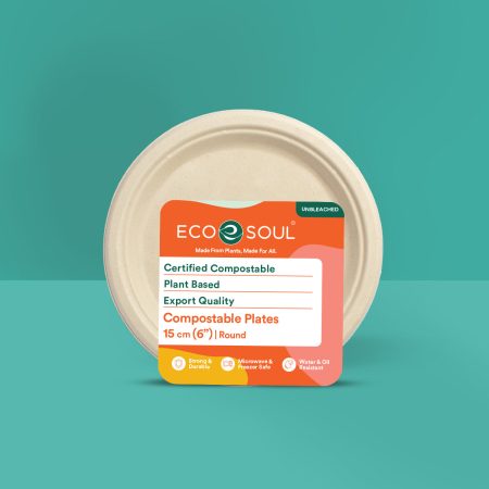 6 Inch Round Compostable Bagasse Plates (Unbleached)