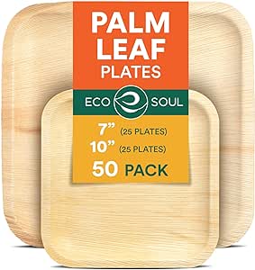 Palm Leaf Plate Bundles|Includes 10 Inch & 7 Inch Palm Leaf Plates, 160 mm Birchwood Spoon