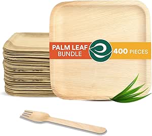 Palm Leaf Value Pack | Includes 6 inch Square Plate, 160 mm Birchwood Fork